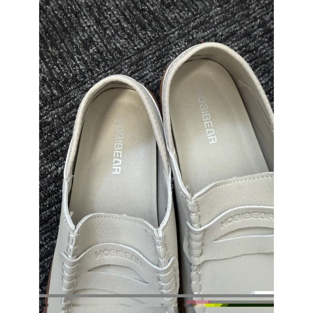 HOBIBEAR Men's White Slip-On Loafers Round Toe Logo Accent US 2.5 EU 37